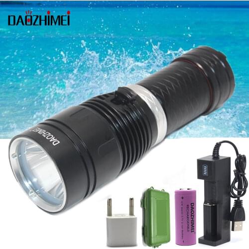 5000LM Underwater XM-L2 led diving flashlight 100 Meter waterproof 26650 deep sea lantern torch Stepless dimming fishing light