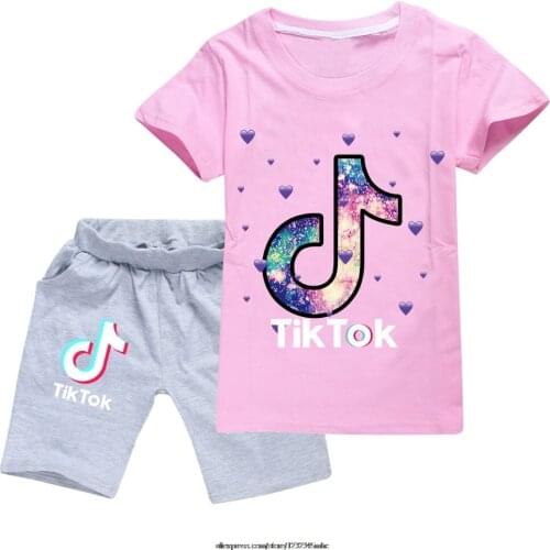 Tik Tok Children Boys Girls Cotton Clothing Set For Toddler Kids Clothes Summer Set Brand Infant Cartoon Sports Suit 2-15 Years