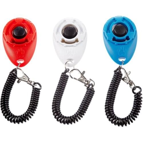 Universal Pet Dog Cat Button Click Clicker Trainer Animal Training Obedience Aid Sound Key Chain With Wrist Strap AUG889