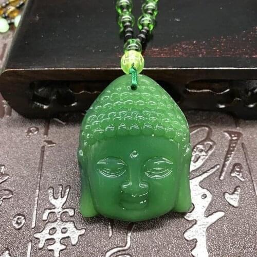 Vintage Green Natural Stone Rosary Necklace Buddha Mara Pendant Necklace Mens and Womens Jewelry Amulet