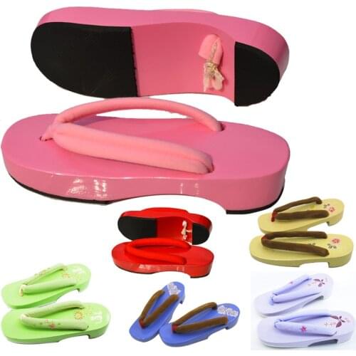 Japanese Geta Clogs Woman Traditional Sandals Anime Cosplay Flip Flops Girls Shiny Print Paulownia Footwear Wooden Slippers