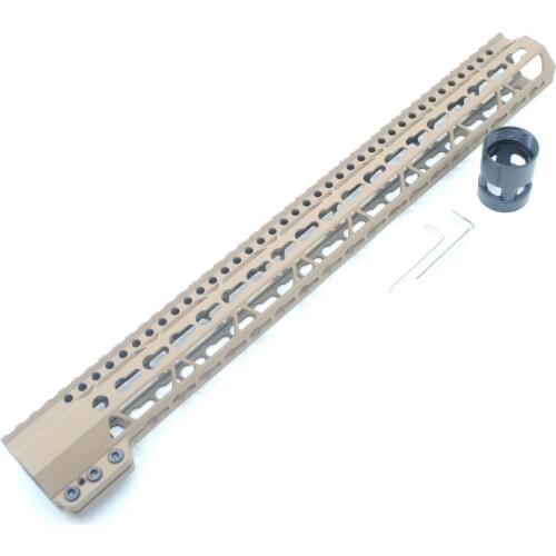 TriRock 17'' inch Extra Length Keymod Clamping Style Handguard Rail Free Float Mount System Fit .223/5.56 _Tan Color Printed