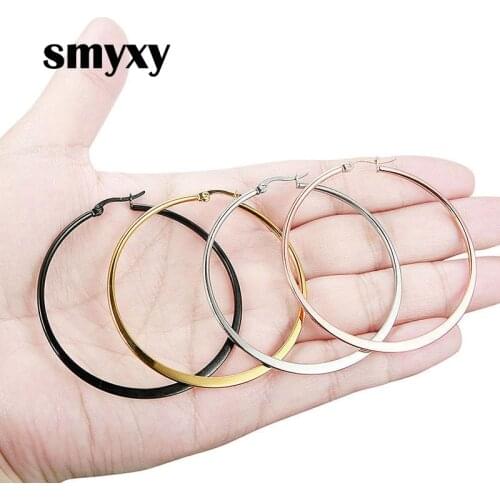1 Pair Women Hypoallergenic Stainless Steel Rounded Smooth Big Large Hoop Earrings Jewelry Size 30-60mm