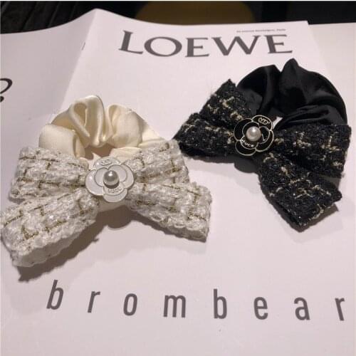 Women Girl Hair Ties Elastic Bands Camellia Plaid Flower Floral Pearl Bow Knot Scrunchies Korean Head Accessories Wholesale