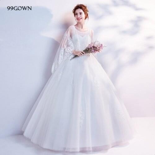 99GOWN Fashion Simple 2021 Women Wedding Dress A-Line Batwing Sleeve Embroidery Lace-Up Bridal Wedding Dress Satin