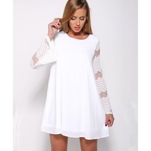 Women Spring Autumn Fashion Lace Long Sleeve Dress O-neck Flare Sleeve Mini Dress 2021 Women Casual Loose White Party Dresses