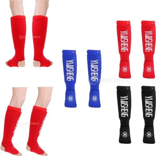 1 Pair Shin And Instep Slip On MMA Kick Boxing Guards With Hook & Loop Shin and Instep Guards