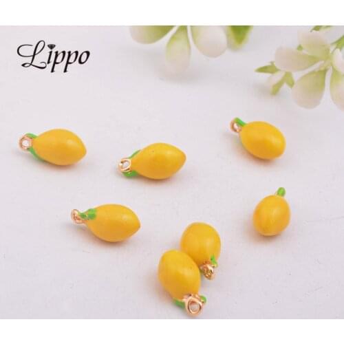 10pcs High Quality Enamelled Lemon Charm Gold Fruit Charms 3D handmade Craft Jewelry Making Ornament Decoration