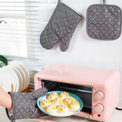 ​2pcs Microwave Oven Gloves Sets Silicone Cotton Anti-scalding Heat-Insulating Gloves Baking Glove Mitten