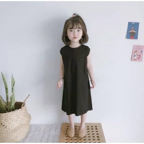 2021 New Summer Korean Girl Baby Casual Simple Loose Cotton Medium Length T-shirt Dress