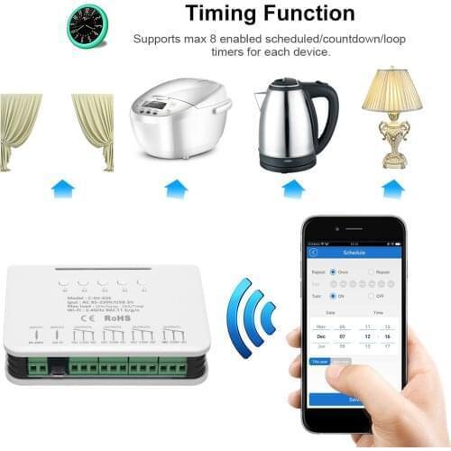 4CH Ewelink Relay WiFi Smart Home Switch Module 7-32V 16A Relay Radio Frequency Remote Control Smart Timer Nest Google Home