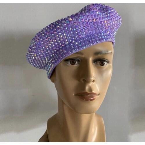 Fashion full rhinestone beret hat Bar nightclub DJ DS GOGO dance accessories stage Catwalk drag queen wear