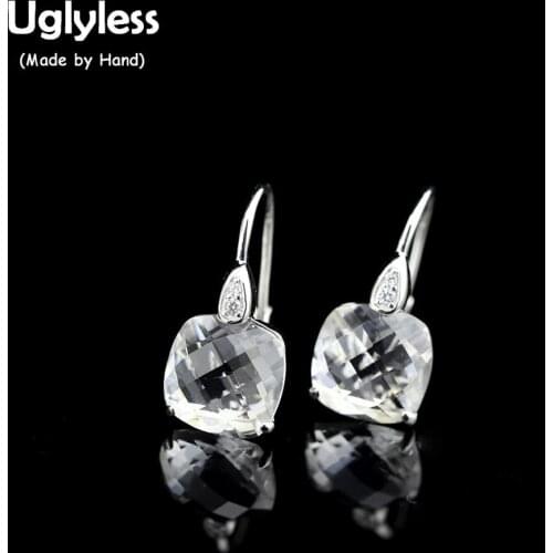 Uglyless Transparent White Crystal Earrings for Women Crystals Square Earrings Real 925 Sterling Silver Geometric Brincos E1582