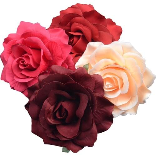 30pcs 10 cm Large Artificial Rose Silk Flower Heads For Wedding Home Decoration DIY Wreath Scrapbooking Craft Fake Flowers Wall
