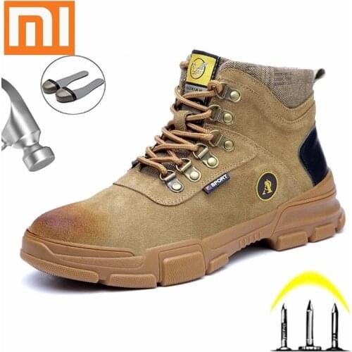 Xiaomi Genuine Leather Men Boots Steel Toe Safety Shoes Winter Boots Men Anti-puncture Military Boots Water Proof Hiking Boots