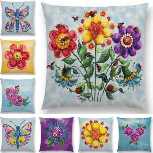 Watercolor Butterfly Flowers Sofa Throw Pillow Case Colourful Dream Fantasy Inflorescence Flamingo Cushion Cover