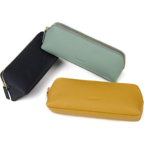 Amnery Zippered Genuine Leather Pen Pouch and Pencil Case Stationery Bag