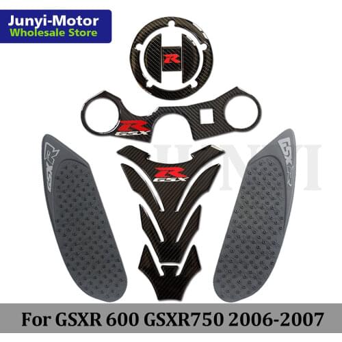 For Suzuki GSX-R GSXR 750 600 2006 2007 K6 K7 Sticker Tank Cap Cover Pad Triple Tree Clamp Tank Grip Carbon Motorcycle 3D Decal