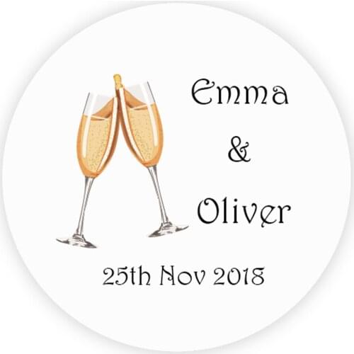 DouxArt 100 Pieces Custom Personalized, Champagne Wedding Stickers, 40mm Wedding Party Communion Celebrate Labels Seals P099