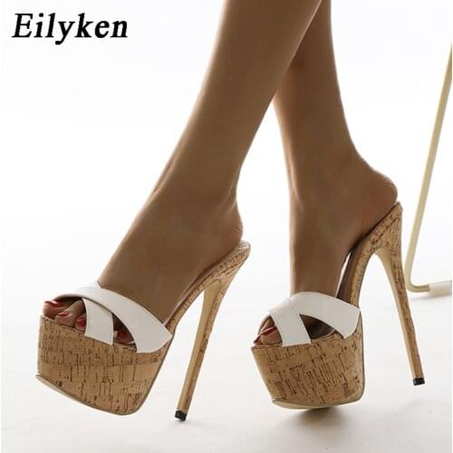 Eilyken Summer New Sexy Super High Heels Platform Open Toe Slippers Women Slip On Slides Shoes Nightclub Party Dress Sandals