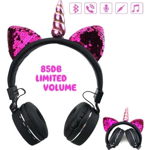 JINSETR Bluetooth Cat Ear Kids Headphone Foldable Stereo Unicorns Headphones Music Player Support Handsfree for Boys and Girls