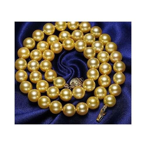 Classic AAA10-11mm south sea round gold pearl necklace 18inch 14k