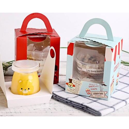 10Pcs Clear Window Single Cupcake Boxes 11colors Muffin Pastry Cake box with Handle food-grade white paper free shipping