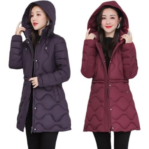 2021 New Women Winter Jacket Cotton Padded Parka Long Outwear Hooded Middle-aged Parkas Female Jackets Casual Basic Coats