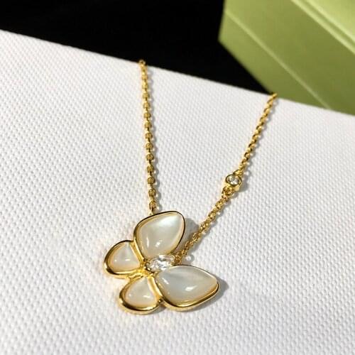 Fashion Shell Pearl Butterfly Charm Necklace Micro AAA Zircon Stone Yellow Gold Collar Necklace for Women Party Wedding Jewelry