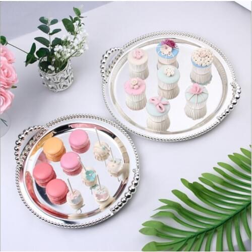 Fashion30/35cm silver round metal serving tray decorative fruit cutlery drainer metal decorative trays for food talbleware FT012