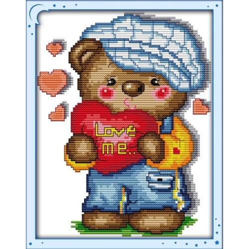 Bear & love cross stitch kit cartoon 14ct 11ct count print canvas stitches embroidery DIY handmade needlework plus