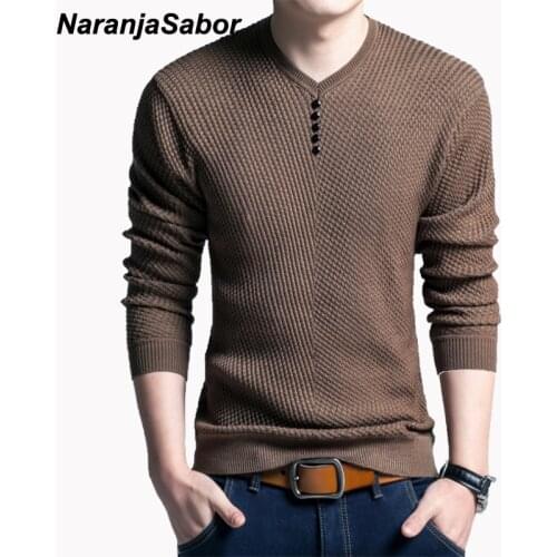 NaranjaSabor New Mens Casual Sweater Autumn Mens Solid Color Knitwear Fashion Slim Male V-neck Sweater Brand Clothing N537