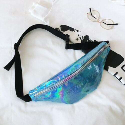 New Style Fashion Women Patent Leather Laser Travel Waist Fanny Pack Lady Serpentine Pattern Glitter Bum Bag 2019