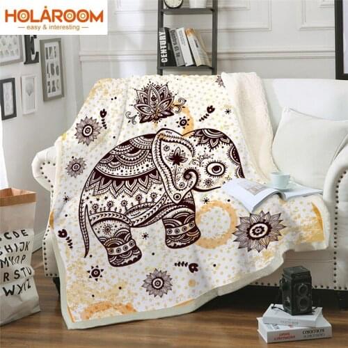 Mandala Blanket Elephant Pattern Print Blankets Thickened Double-layer Thick Tapestry Coral Velvet Fabric Quilt Cover Blanket