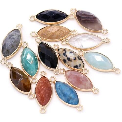 Natural Stone Pendants Connectors Marquise Faceted Crystal Agates Turquoises Stone Charms for Jewelry Making Necklace Bracelet