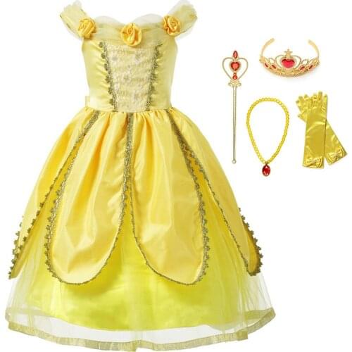 Girls Princess Belle Dress Kids Costume Cosplay Beauty and the Beast Gown Baby Girl Party Halloween Children Belle Fancy Dress