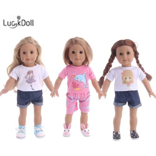 LUCKDOLL Casual Short Sleeve + Shorts Fit 18 Inch American 43cm Baby Doll Clothes Accessories,Girls Toys,Generation,Birthday Gif