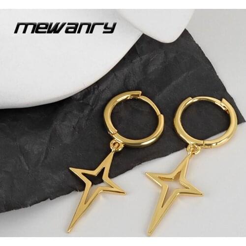 Mewanry Prevent Allergy 925 Sterling Silver Hoop Earrings New Trend Simple Sweet Hollow Star Party Jewelry Girls Gift Ear Buckle