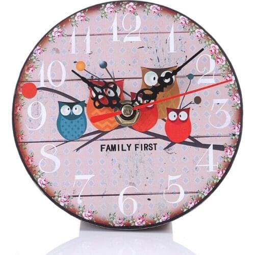 Modern Wooden Wall Clock Owl Round Vintage Rustic Home Kitchen Office Room Decor Dropshipping