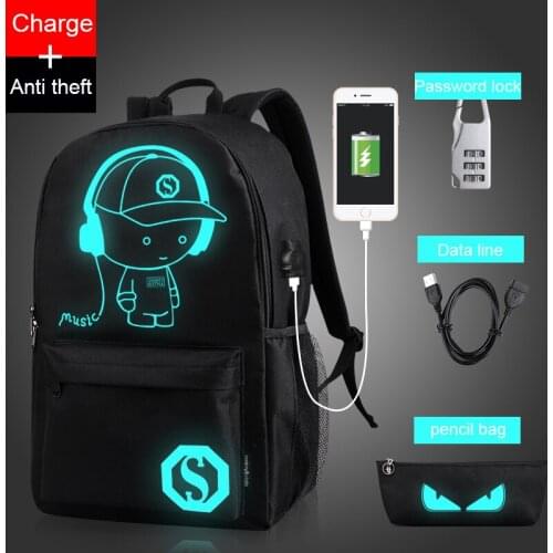 School Student Luminous For Teenager USB Charge Computer Anti-theft Laptop City Jogging Bags