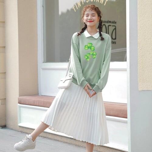 Hoodies Women Cute for Friends Harajuku Hoodie Cotton Collar Autumn Sweatshirt Plant Green Printed Sweetshirt St. Patricks Day