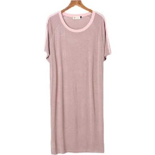 Spring Large Size Modal Nightgown Womens Housewear Round Neck Short Sleeve Medium Length Dress Solid Color Nightdress Sleepwear