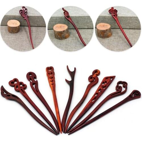 Vintage Red Sandalwood Hair Pins Hair Sticks Wooden Chinese Style Chopsticks Hairpins Headpiece Women Headwear Hair Accessories