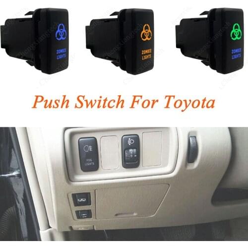 Green & Blue LED Car Push Button Switch Zombie Lights For Toyota Prado Landcruiser Hilux FJ Cruiser ON OFF Switch + Wire