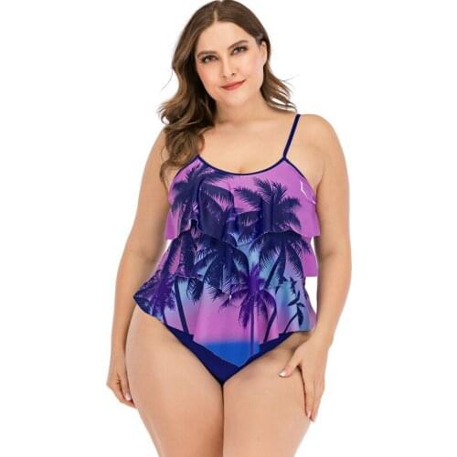 Plant Print Bathing Suit Plus Size Tankini Set 2 Piece Swimsuit Layered Ruffles Swimwear Swimming Suit for Women Tankini 2021new