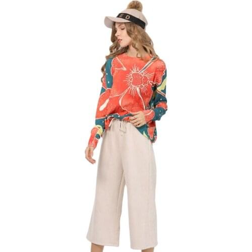 Autumn Sweet Printed Ladies Pullover Round Neck Loose Size Hot Sell Sweater Knit O-neck Light Organic