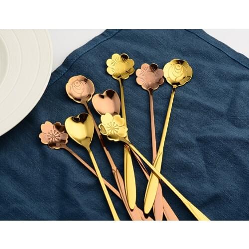 18cm Long Handle Stainless Steel Coffee Spoon Flower Love Heart Shaped Stirring Spoon Dinnerware Kitchen Accessories W8861