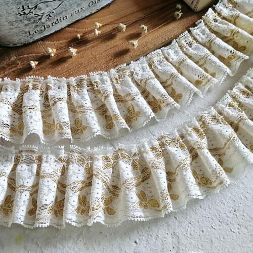 3Meters/lot 5.8cm wide gold thread eyelash lace pleated trim accessories soft beautiful X981