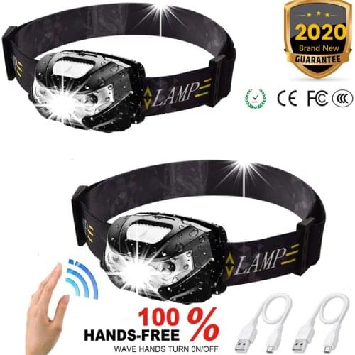 7000LM 2pcs Protable Headlamp Motion Sensor Rechargeable Headlight With USB Cable Waterproof 5 modes Suitable for Running Camp