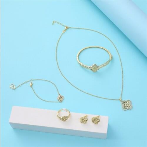 2021 Feb wedding gold Clover jewelry set for women crystal beads fashion jewelry set copper high quality jewelry set